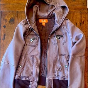 Micheal Kors hooded genuine leather jacket